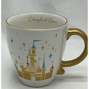 ULTRA RARE Disneyland Resort Castle Mug Golden Foil Handle and Accents Ceramic